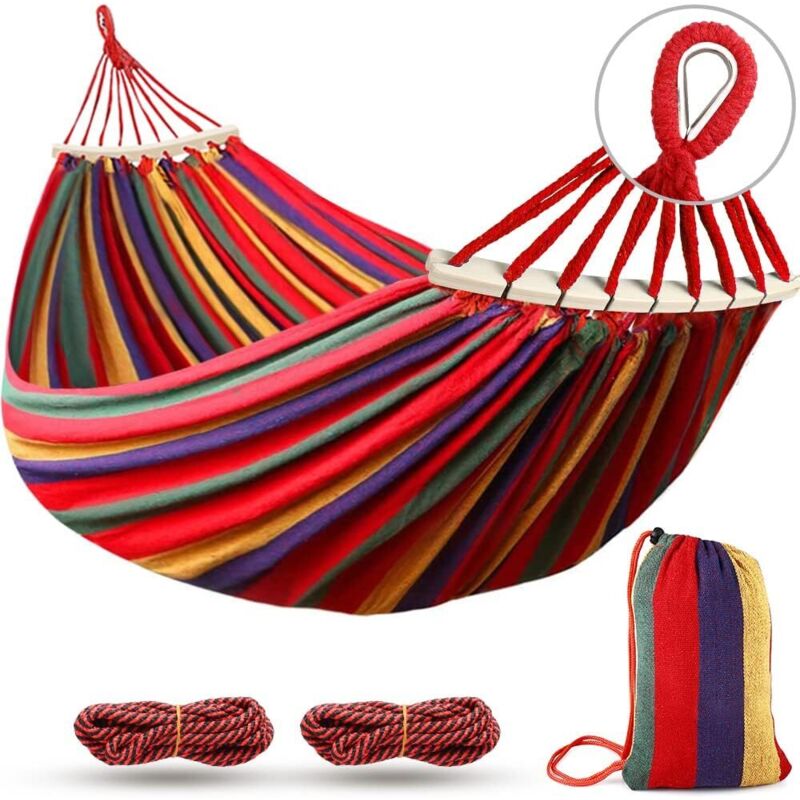 Camping-hängematte, Robustes Und Strapazierfähiges Canvas-gewebe Mit Einer Tragkraft Von 250 Kg, Zwei Anti-roll-streben Und Stabilen Metallgurten Für Reisen, Strand Und Garten, Rot