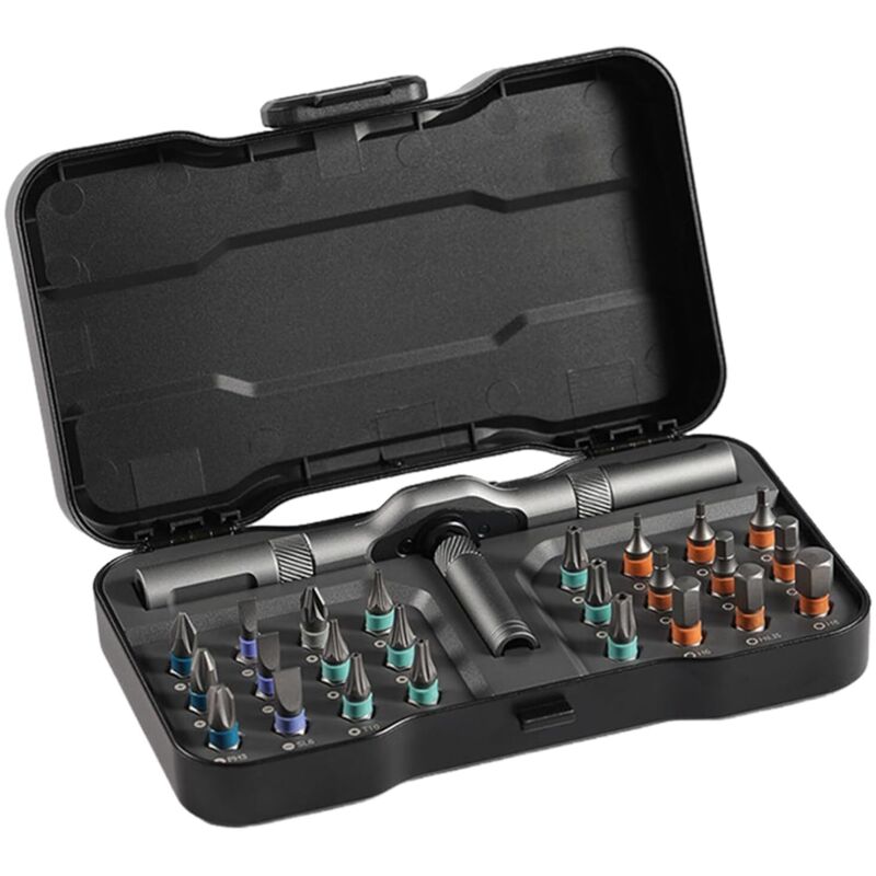 Set Mit 24 Tragbaren Ratschenschraubendrehern – Ergonomischer T-förmiger Griff – Magnetische Bits Für Präzises Arbeiten – Inklusive Aufbewahrungskoffer