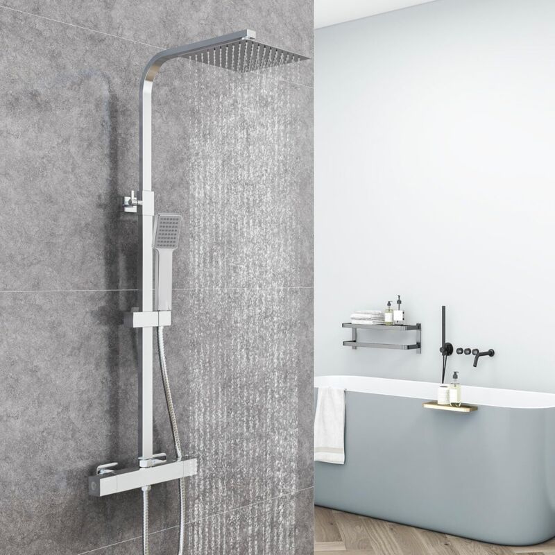 Thermostat-duschsäulen-set Für Badezimmer, Thermostat-duscharmatur, Messing, Chrom-finish, Höhenverstellbar 730 Mm-1150 Mm (3-zoll-quadrat, Silber)