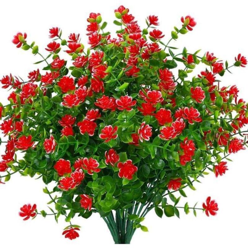 Set Mit 12 Künstlichen Buchsbaumblüten Mit Uv-schutz Für Die Innen- Und Außendekoration – Rot