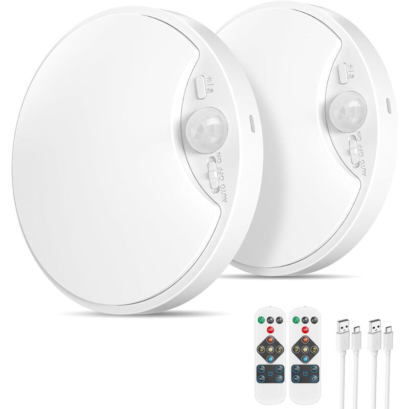 2er-pack Led-deckenleuchte Mit Bewegungsmelder, Wiederaufladbarer 10000mah-lichtstreifen Für Badezimmer Mit Fernbedienung, 3 Farbtemperaturen Für Garage, Treppenhaus Und Flur