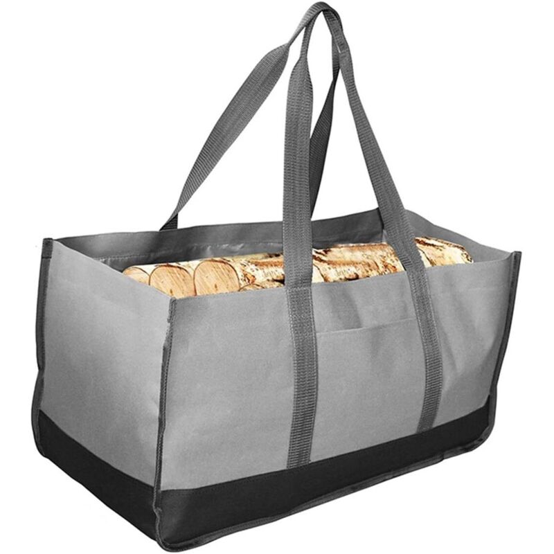 Brennholztasche, Aufbewahrungsmöglichkeit Am Kamin, Große Brennholztasche Für Camping Und Den Innenbereich, Brennholzbehälter, Holzhalter, Grau, 64 × 30 × 33 Cm