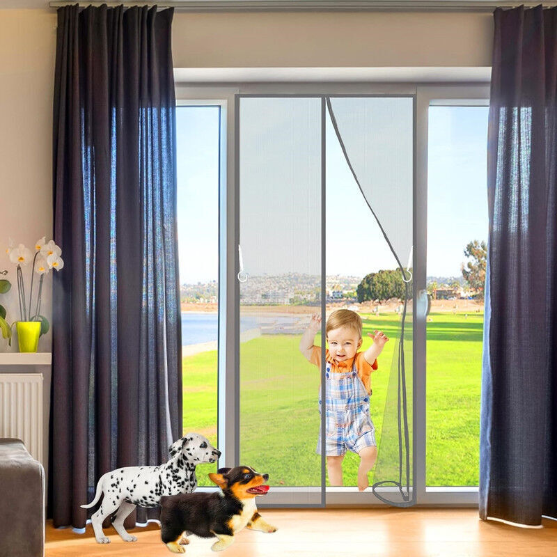 Magnetisches Moskitonetz Für Türen Und Fenster, 150 X 220 Cm, Automatischer Schließmechanismus, Insektenschutz-türvorhang Mit Magneten Und Klebestreifen, Kein Bohren Erforderlich, Grau