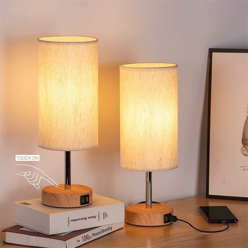 Set Mit 2 Berührungsempfindlichen Nachttischlampen, 3 Farbtemperaturen Und Stufenloser Helligkeitsregelung, Usb-ladeanschlüssen, Nachttischlampen Für Wohnzimmer Und Schlafzimmer