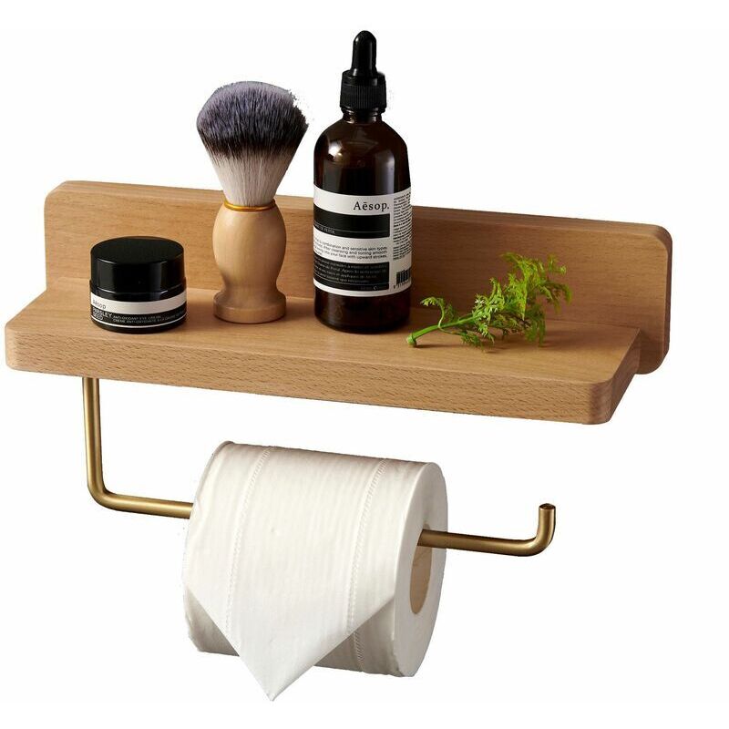 Toilettenpapierhalter, Doppelwand-toilettenpapierspender Aus Massivem Buchenholz, Selbstklebend, Abgerundete Ecken, Dekorativer Rollenhalter Für Die Wand