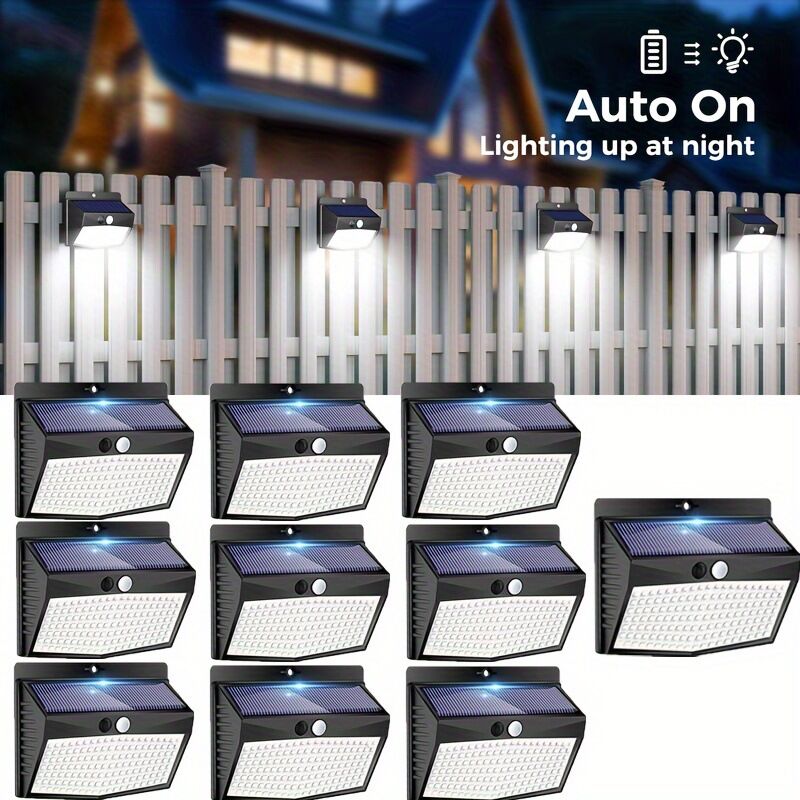 10er-pack Solar-außenleuchten, Solarleuchten Mit Bewegungsmelder, 138 Leds, Wasserdicht, Kabellos, Für Garten, Terrasse Und Garage