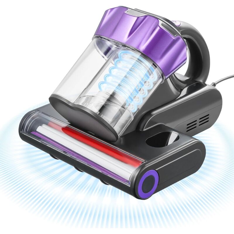 Matratzenstaubsauger Mit Milbenbekämpfung, 550 W, Handstaubsauger Mit Starker 18 Kpa Saugkraft, Zwei Staubbehältern, Hepa-filter Und Heizfunktion, Ultraschalltechnologie Und Reinigungsleuchten, Grau