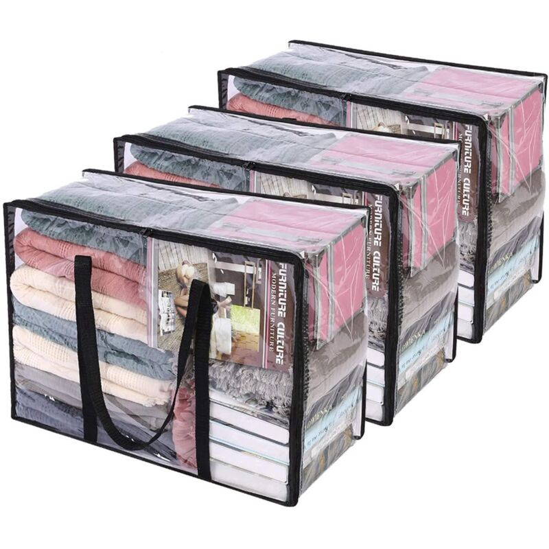 Kleiderorganizer Mit Verstärkten Griffen, 55 X 40 X 25 Cm, Bettdecken-organizer Mit Robusten Reißverschlüssen, 3er-pack