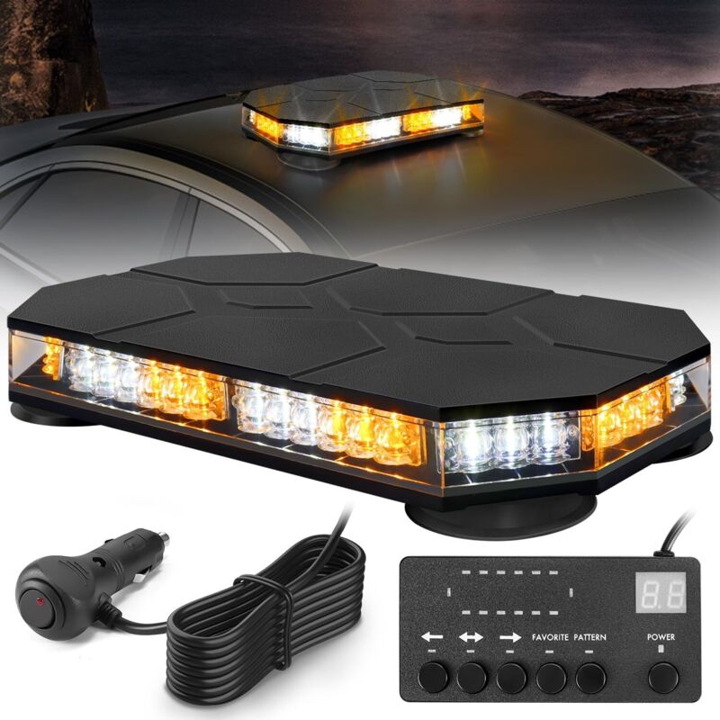 42 Leds Mit 3,8 Meter Kabel, Orange-weiße Led-warnleuchte, 12–24 V Mit Magnet, Ip68 Wasserdicht, 38 Modi Für Baufahrzeuge, Traktoren, Anhänger, Schneepflüge