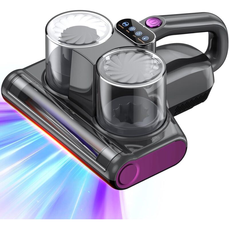 Matratzenstaubsauger Mit Milbenbekämpfung, 253,7 Nm Uv-c-licht, 16 Kpa Ultraschall-saugkraft, Heizfunktion, Hepa-filter, Rotierender Bürste, Entfernt Allergene, 500 W, Dunkelgrau
