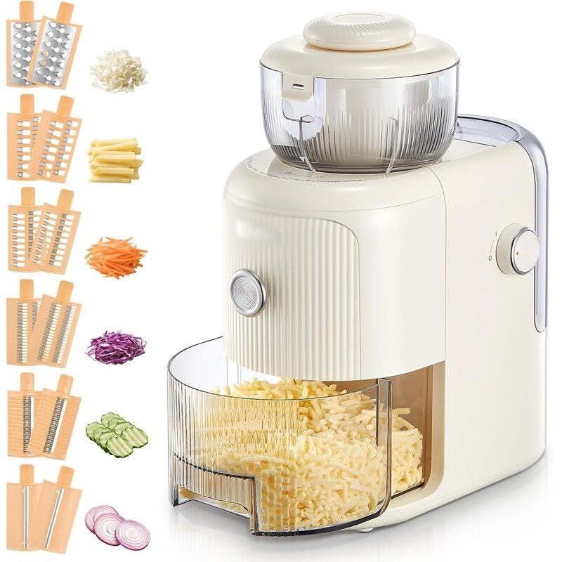 Multifunktionale Elektrische Reibe, 6 Klingen, 1,8-liter-behälter, Gemüseschneider, Für Käse, Zwiebeln, Karotten, Gurken, Weißkohl