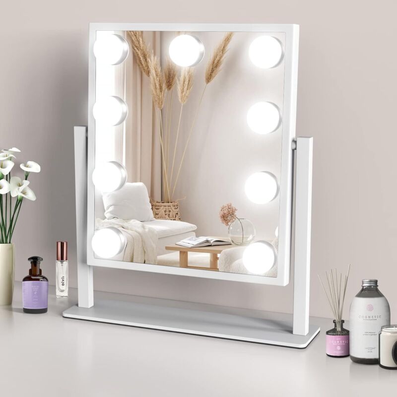 Kosmetikspiegel Mit Beleuchtung, Großer Beleuchteter Kosmetikspiegel Mit 3 Lichtfarben Und 9 Dimmbaren Led-lampen, Touchscreen, 360°-drehung