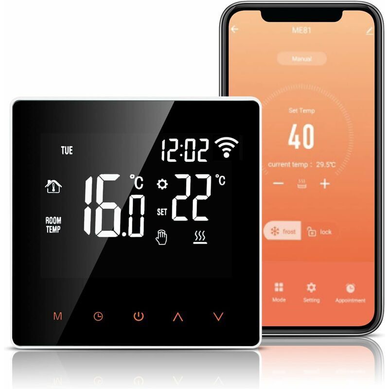 16a Elektrischer Fußbodenheizungsthermostat, Kompatibel Mit Alexa Und Google Home, Programmierbar, Großes Lcd-display.