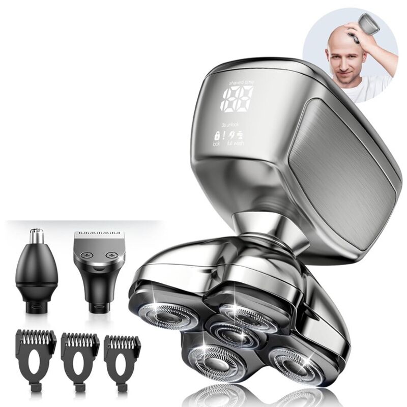 5d Herren-kahlkopfrasierer, Haartrimmer Für Männer Mit Glatze, 120 Minuten Akkulaufzeit, Wasserdichter Nass- Und Trockenrasierer Mit Haartrimmer, Led-display Und Aufsteckkamm