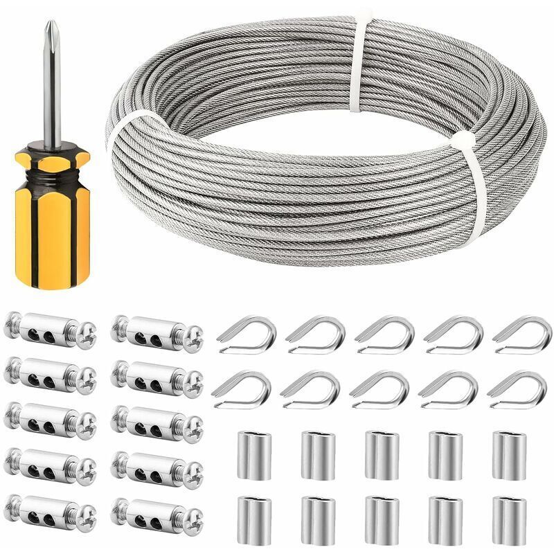 Wäscheleine Zum Aufhängen, 3 Mm Edelstahlseil, 50 M/3 Mm Edelstahlseil, Beschichtetes Stahlseil Mit Kabelklemmen, M3-hülsen, Edelstahlösen, 3 Mm Drahtseil Für Wäscheleinen, Kabel
