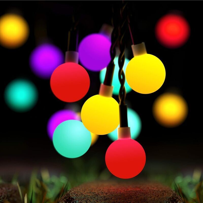 Solarbetriebene Lichterkette Mit 50 Led-kugeln Für Den Außenbereich, 7 M Lang Mit 8 Beleuchtungsmodi, Wasserdichte Deko-glühbirnen Für Drinnen Und Draußen, Rgb-farben. Innen-/außenbeleuchtung.