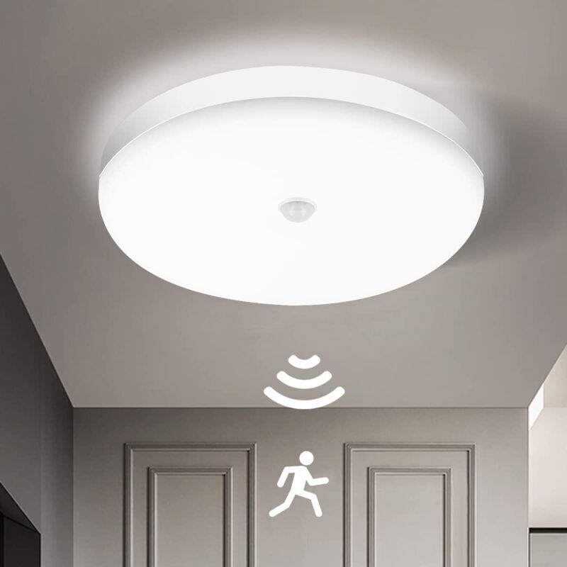 24w 4000k Ip56 Led-deckenleuchte Mit Bewegungsmelder, Dreiflammige Innen-/außenleuchte Mit Bewegungsmelder Für Badezimmer, Flur, Balkon, Garage, Küche, Ø40cm (neutralweiß) [klasse