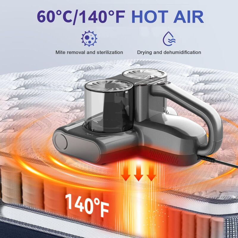 Milbenfreier Matratzenstaubsauger, 16 Kpa Mit Uv-licht, 500 W, Starke Saugkraft Mit Warmluftfunktion, Ultraschall, Beseitigt 99,9 % Der Bakterien, Allergene Und Hausstaubmilben
