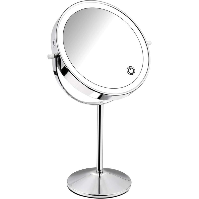 1x7-fach Vergrößernder Kosmetikspiegel, Doppelseitige Led-beleuchtung, Usb-aufladbar, Um 360 Grad Drehbarer, Beleuchteter Kosmetikspiegel Mit Einstellbarer Touchscreen-helligkeit