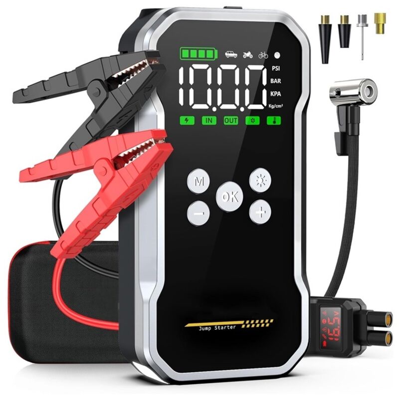 Starthilfegerät Für Autos – 6000 A 12 V Starthilfe (bis Zu 10 L Benzin/8 L Diesel), Starthilfegerät Mit 150 Psi Luftkompressor, Intelligenten Sicherheitsklemmen Und Led-anzeige