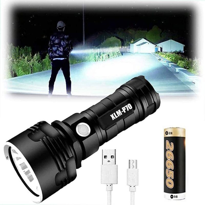 Xlm-p70 Hochleistungs-led-taschenlampe, Wasserdichte Taschenlampe Mit 30.000–100.000 Lumen, Usb-aufladbar, 3 Leuchtmodi – Wandern Und Notfälle (50w Xlm-p70, Einzelbatterie)