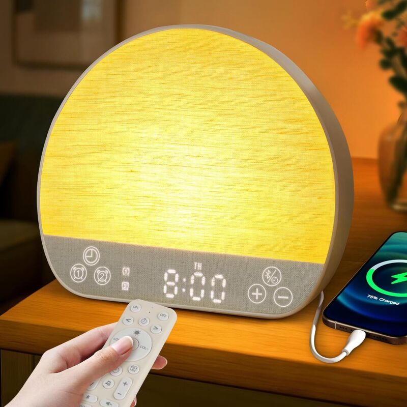 Sonnenaufgangs-simulator-wecker, Lichttherapie-nachttischlampe, Aufwachlicht Mit 37 Schlafgeräuschen, 2 Alarmen, 20 Helligkeitsstufen, Schlummerfunktion, 15 Farben