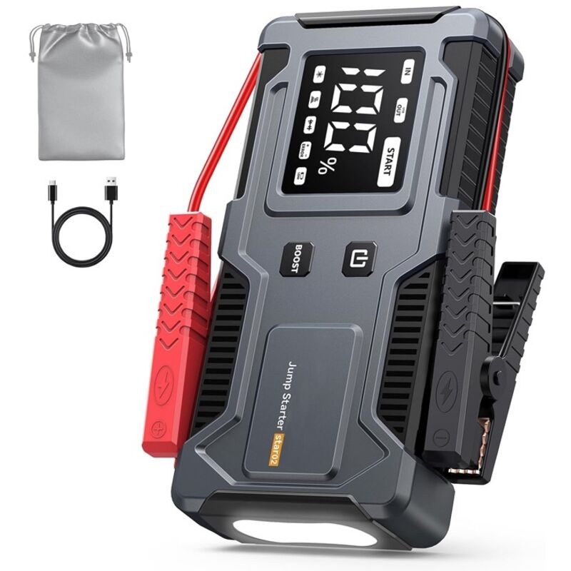 6000a Autobatterie-booster, Starthilfegerät (bis Zu 9l Benzin Und 7l Diesel), 12v Starthilfegerät Mit Eingebauten Starthilfekabeln, Led-licht Und Lcd-bildschirm, Geeignet Für Motorräder, Suvs Und Rase