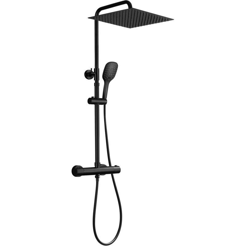 Schwarze Duschsäule Aus Edelstahl 304 Mit 38°c-thermostatmischer, Verstellbare, Wandmontierte Duschsäule Aus Edelstahl Mit Handbrause, Dusch- Und Badewannenset, 30 X 30 Cm Duschkopf