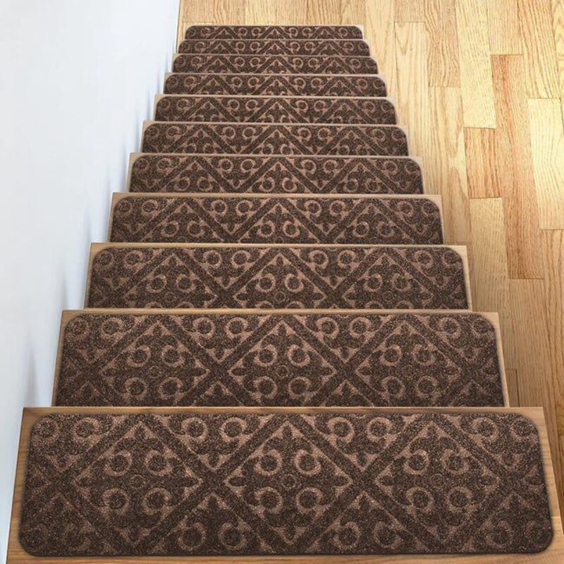 Treppenstufenmatten – Set Mit 15 Rutschfesten Treppenstufenmatten 20 X 76 Cm / Selbstklebende Schutzmatten, Braun