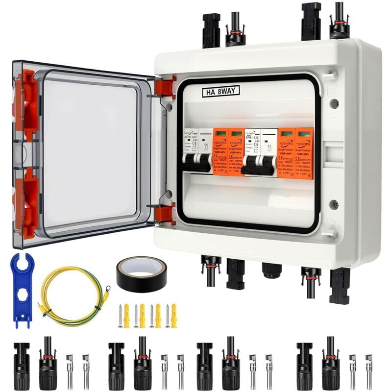Photovoltaik-anschlussdose Mit Überspannungsschutz Und Leitungsschutzschalter Dc 1000v 40a Ip65 2 Eingänge / 2 Ausgänge – Blitz- Und Überspannungsschutz – Für Solarmodule