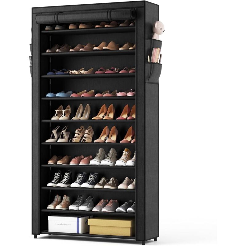 Schuhaufbewahrung, 11-stöckiges Schuhregal Aus Stoff, Schuhschrank Mit Staubdichter Stoffabdeckung, Platz Für 40–44 Paar Schuhe, Geeignet Für Stiefel Und High Heels, Schwarz