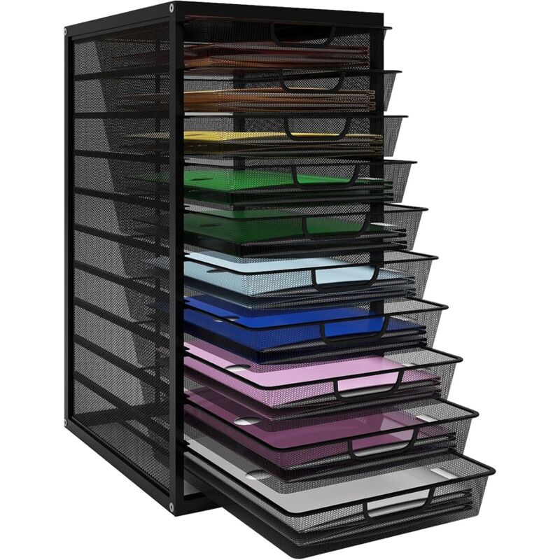 10-stöckiger Briefablagekorb Aus Metallgitter, Multimedia-schreibtischorganizer, Schubladenorganizer, Dokumentenablage Für Das Homeoffice (schwarz)