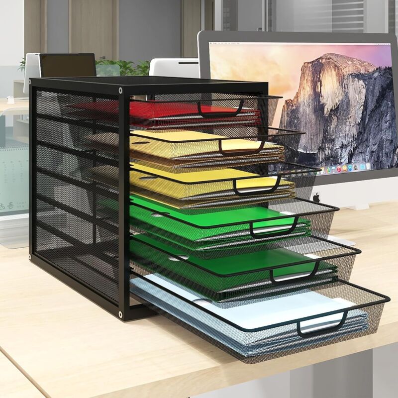 6-stöckiger Briefablagekorb Aus Metallgitter, Multimedia-schreibtischorganizer, Aufbewahrungsbox, Schubladenorganizer, Dokumentenablage Für Das Homeoffice (schwarz)