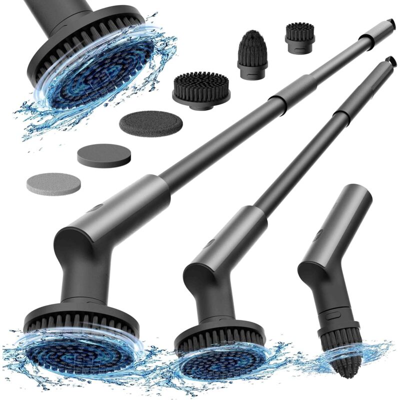 Rotierende Elektrische Reinigungsbürste, Ipx7 Wasserdicht, Kabellos, Mit Verstellbarem Griff Und 6 Bürstenköpfen Für Bad, Küche Und Auto