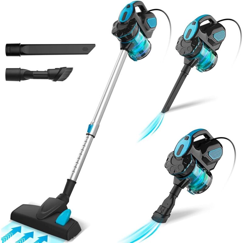 Kabelgebundener Stielstaubsauger, Leistungsstarker Kabelgebundener Stielstaubsauger, 3-in-1-bodenstaubsauger Mit Hepa-filter, 600 W, 18000 Pa, Beutelloser Staubsauger Mit 6 M Langem Kabel, Leicht Und