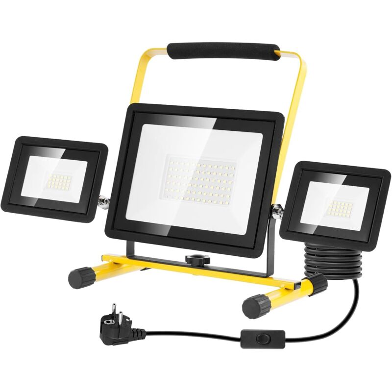 100-w-led-arbeitsleuchte (8000 Lm), Dreiflammige Außenleuchte Mit Stecker Und 3-m-kabel, Ip65 Wasserdicht, 6500 K Kaltweiß, Tragbare Arbeitsleuchte Für Werkstatt, Garage Und Baustelle