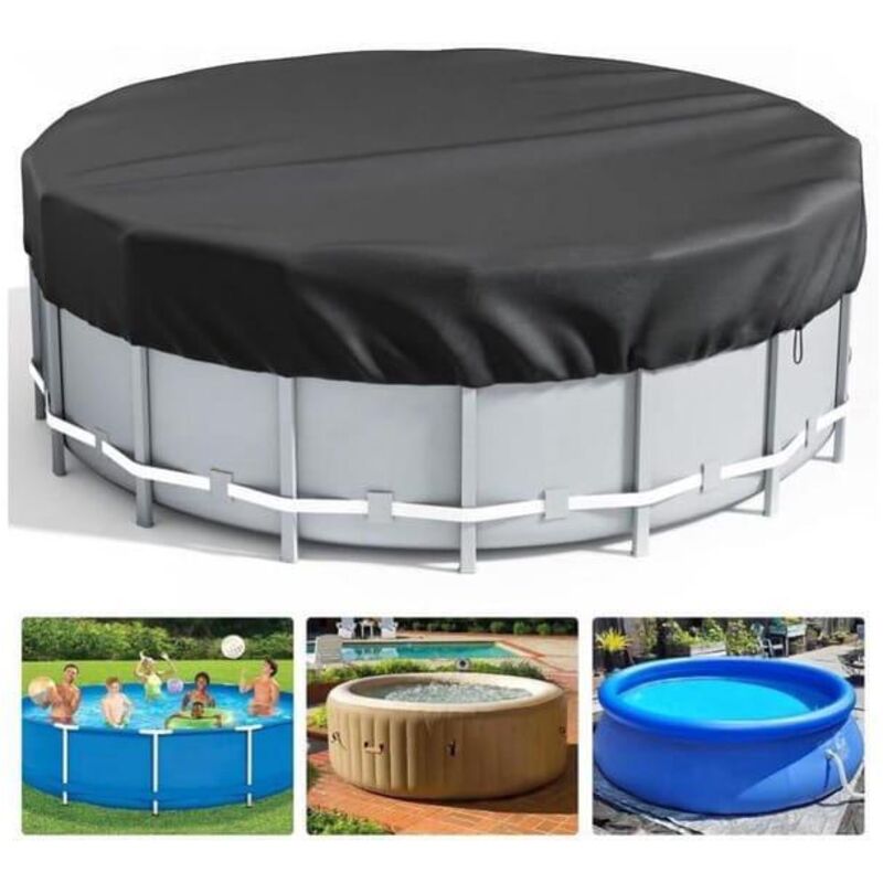 4-jahreszeiten-abdeckung Für Aufstellpools, Runde Außenabdeckung Für Whirlpool Und Badewanne, Ideal Zur Sauberhaltung Ihres Pools (2,4 M, Schwarz)