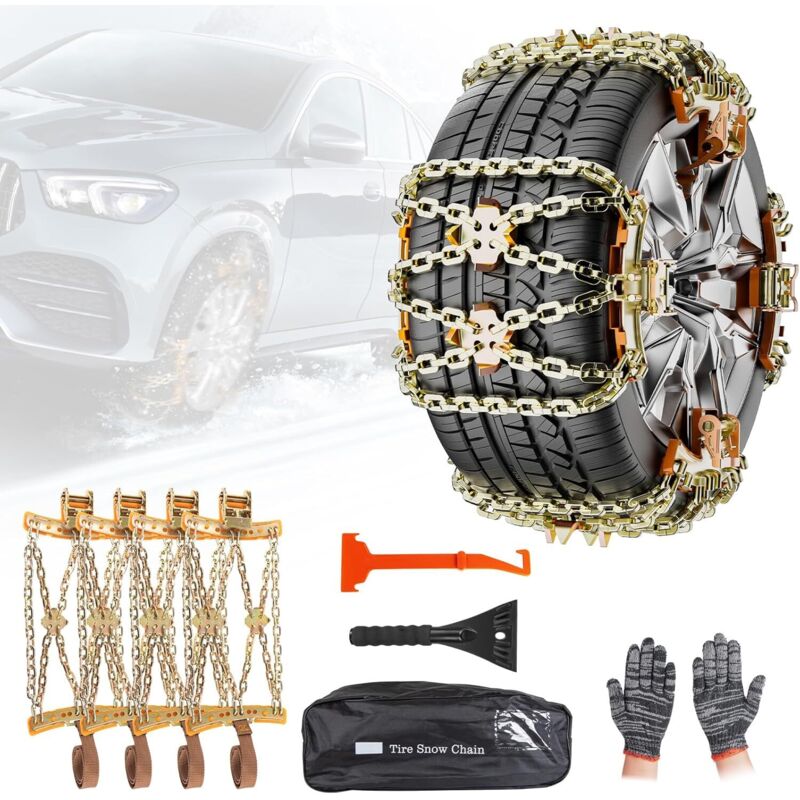 4-teiliges Schneeketten-set Aus Eisen Mit Eiskratzer Für Alle Fahrzeugtypen, Automatische Getriebebefestigungen, 175 Mm–265 Mm