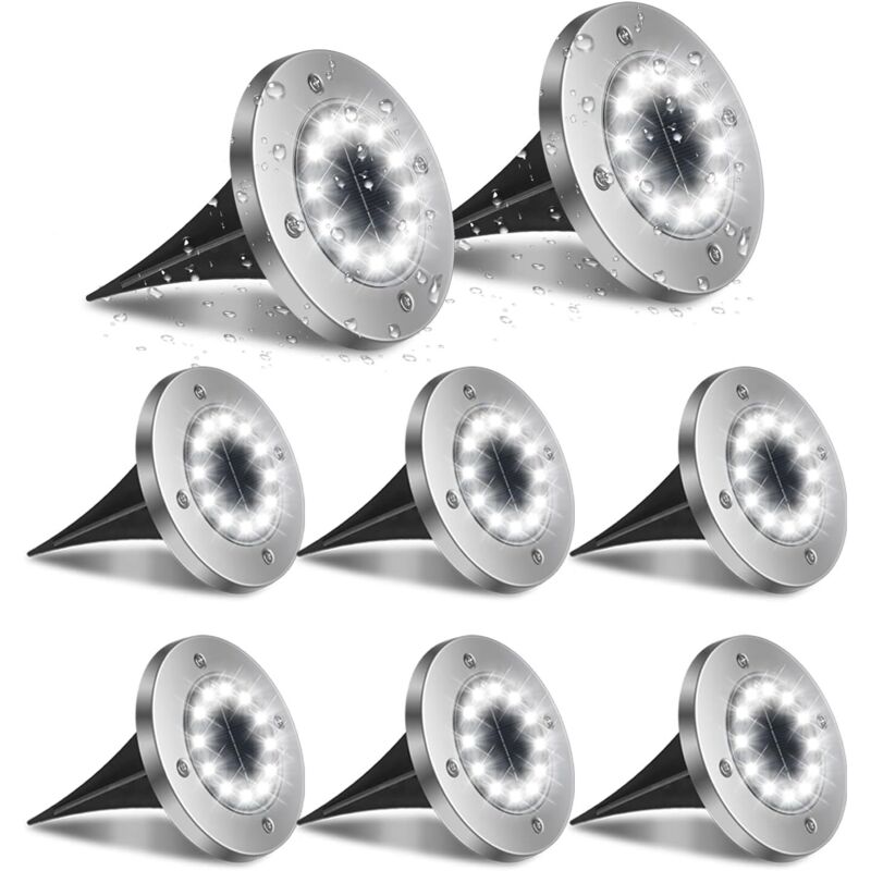 Solar-gartenleuchten Für Den Außenbereich, 8er-pack, 12 Led-gartenbodenleuchten, 6000k, Wasserdicht Ip65, Einbau-solarstrahler Für Wege, Terrassen, Höfe, Unterbaubeleuchtung [energieklasse A+++]