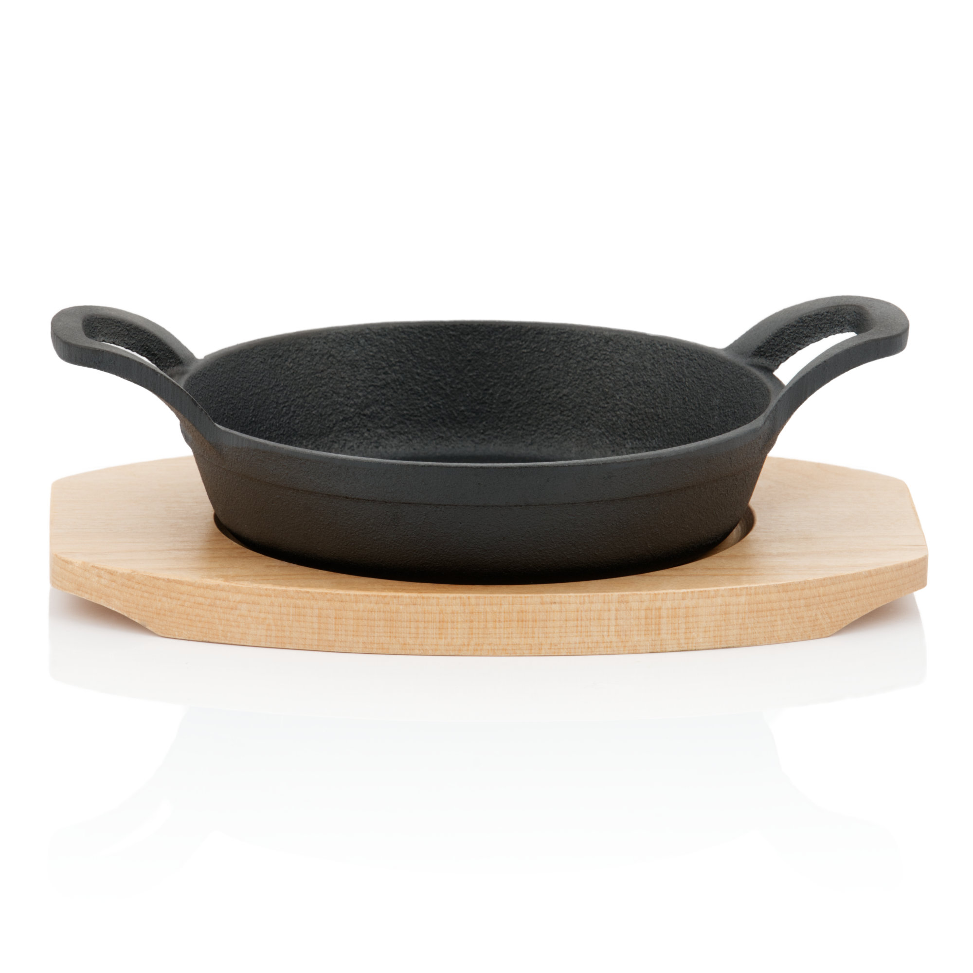 Gusseisen Servierpfännchen Mit Holzunterlage Ø 16 Cm Preseasoned - Bbq-toro
