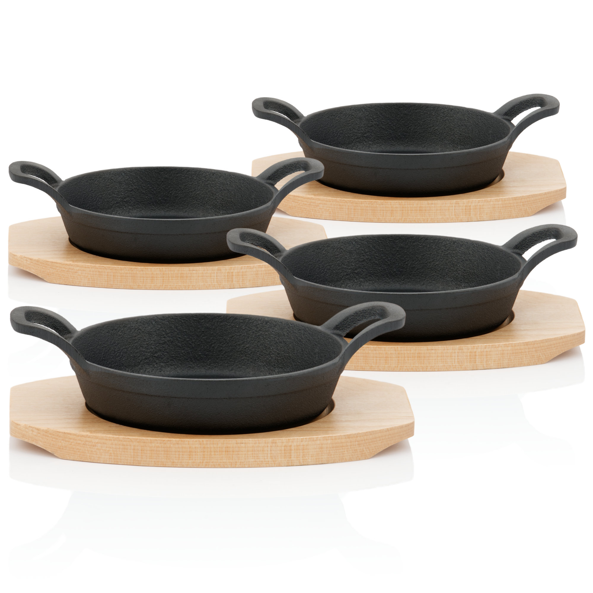 Gusseisen Servierpfännchen Mit Holzunterlage (4 Stück) Ø 16 Cm - Bbq-toro