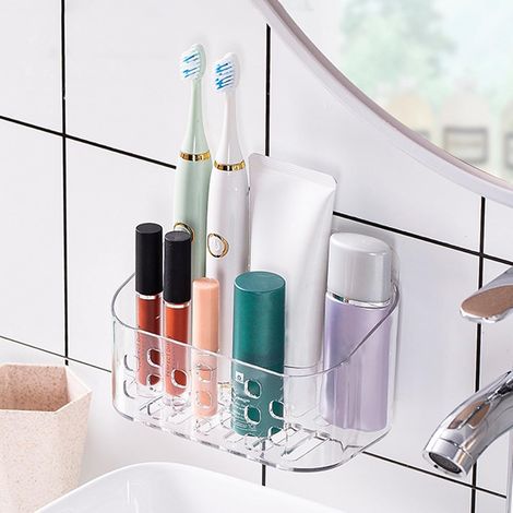 Kleiner Duschablageaufkleber Aus Kunststoff, Badezimmer-organizer Ohne Bohren, Transparenter, Wandmontierter Duschkorb Zur Aufbewahrung Von Shampoo, Duschgel, Küchengewürzen Und Kleinen Gegenständen