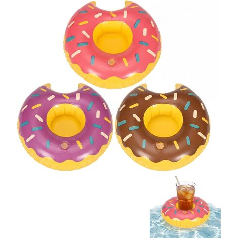 3-teiliger Aufblasbarer, Schwimmender Donut-becherhalter Aus Pinkem, Lila Und Braunem Pvc – Stabile Untersetzer Für Getränke Am Pool, Strand Und Auf Partys