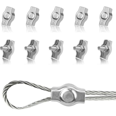 10 Edelstahl-m2-kabelklemmen, Drahtseilklemmen, Klemmen Zur Befestigung Von 2-mm-kabeln, Wäscheleinen, Sonnensegeln
