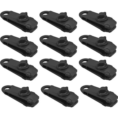 Packung Mit 12 Robusten Kabelclips Für Planen, Zelte, Wohnwagen, Gärten, Sonnensegel, Stoffe, Boote, Schwarz