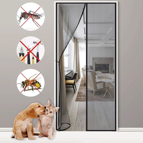 Magnetisches Moskitonetz, Türgröße 100 X 210 Cm, Extrem Strapazierfähiges Netzgewebe, Durchgehender Magnetverschluss, Automatischer Schließmechanismus, Hält Die Luft Frisch, Schwarz