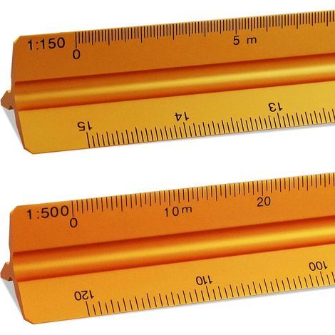 2-teiliges Dreiecklineal-set 1:20, 1:25, 1:50, 1:75, 1:100, 1:125 Und 1:100, 1:200, 1:250, 1:300, 1:400, 1:500 (gold) 30 Cm