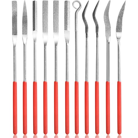 Set Mit 10 Diamantfeilen, 3 X 140 Mm – Verschiedene Formen Für Präzises Polieren – Rutschfester Griff – Inklusive Aufbewahrungstasche