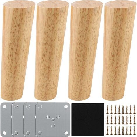 Ersatz-möbelbeine Aus Holz, 15 Cm, 4er-set Inklusive Montageplatte, Schrauben Und Antirutschpads, Möbelbeine Aus Holz, Sofabeine Aus Holz Für Bett Und Stuhl