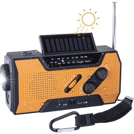 (orange) Fm/am-notfallradio Mit Handkurbel, Tragbares, Multifunktionales Outdoor-solarradio Mit 2000-mah-akku Als Powerbank/4-led-leselampe/led-taschenlampe/alarm